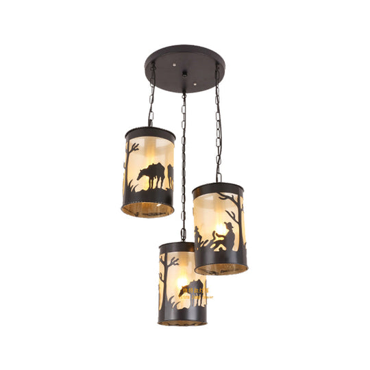 Country Metal Pendant Ceiling Light In Black/Antique Brass - 1/3 Lights Cylinder Fixture