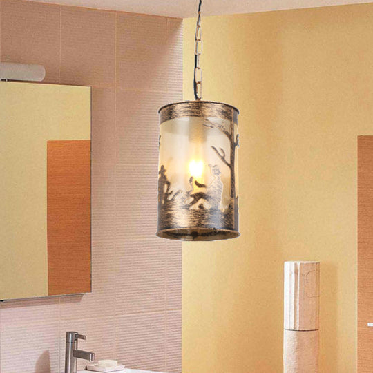 Country Metal Pendant Ceiling Light In Black/Antique Brass - 1/3 Lights Cylinder Fixture