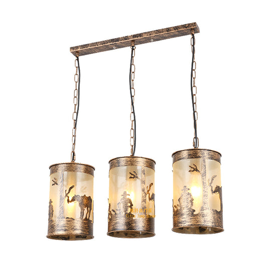 Country Metal Pendant Ceiling Light In Black/Antique Brass - 1/3 Lights Cylinder Fixture