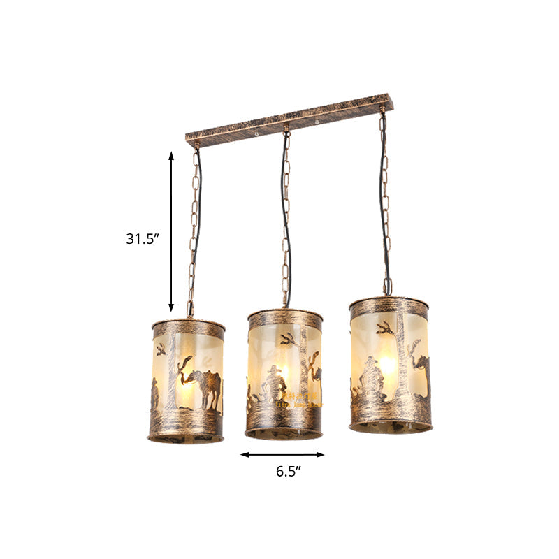 Country Metal Pendant Ceiling Light In Black/Antique Brass - 1/3 Lights Cylinder Fixture