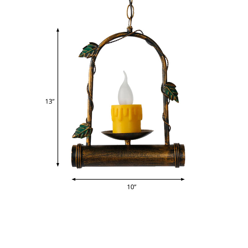 Rustic Antique Brass Pendant Light With Hanging Candle Design