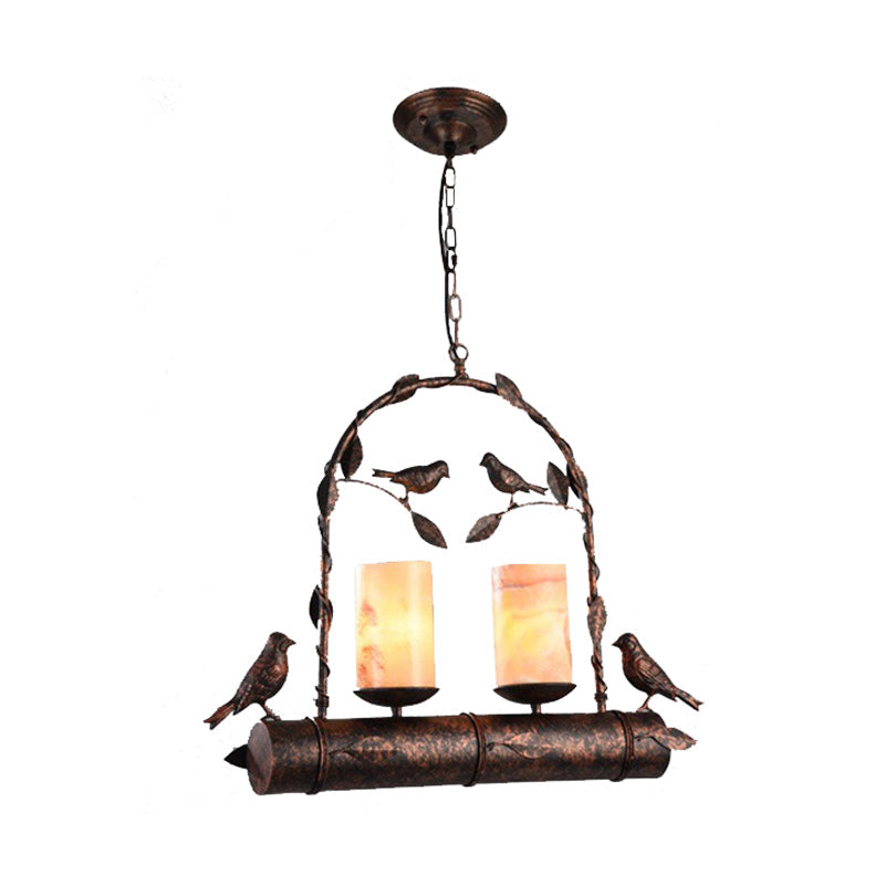 Rustic Cluster Pendant Lamp With Candle Style Lights And Marble Shade Option