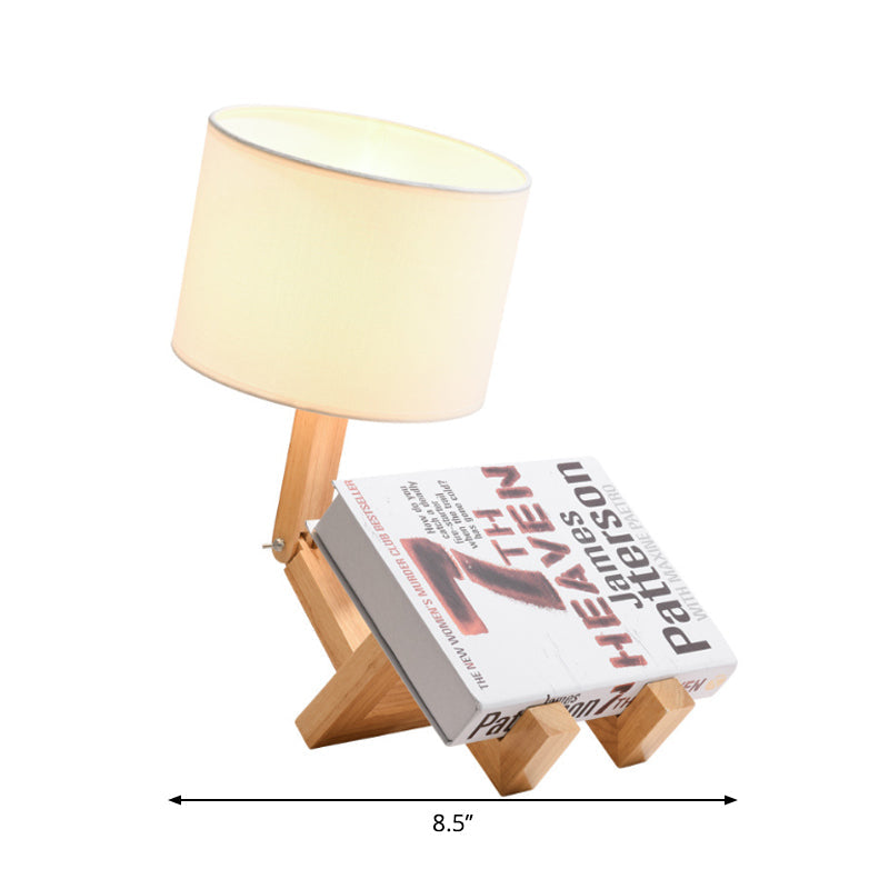 Modern Wood Desk Lamp With Robot Design And Adjustable Cylinder Shade In White For Bedside Or Use