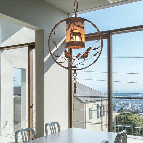 Rustic Bronze Pendant Lighting With 1/2/3 Lights - Fabric Cylinder Hanging Lamp For Restaurants |