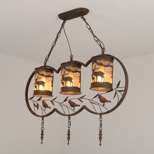 Rustic Bronze Pendant Lighting With 1/2/3 Lights - Fabric Cylinder Hanging Lamp For Restaurants |