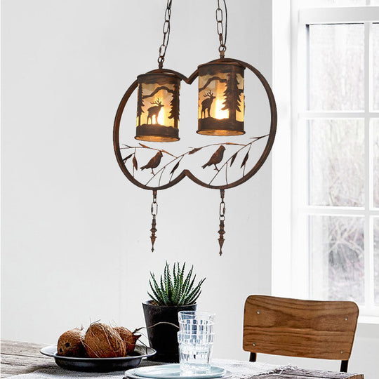 Rustic Bronze Pendant Lighting With 1/2/3 Lights - Fabric Cylinder Hanging Lamp For Restaurants |