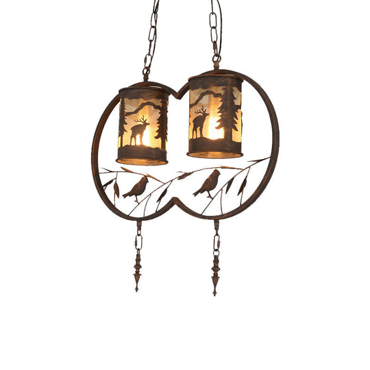 Rustic Bronze Pendant Lighting With 1/2/3 Lights - Fabric Cylinder Hanging Lamp For Restaurants |