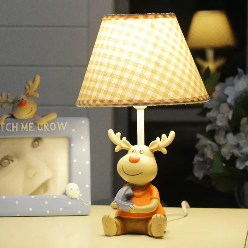 Kids Deer Man Reading Light: Resin Animal Desk Lamp In Yellow