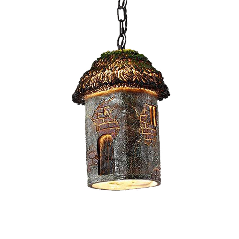 Rustic House-Shaped Resin Pendant Light - 1-Light Green Ceiling Fixture For Restaurants