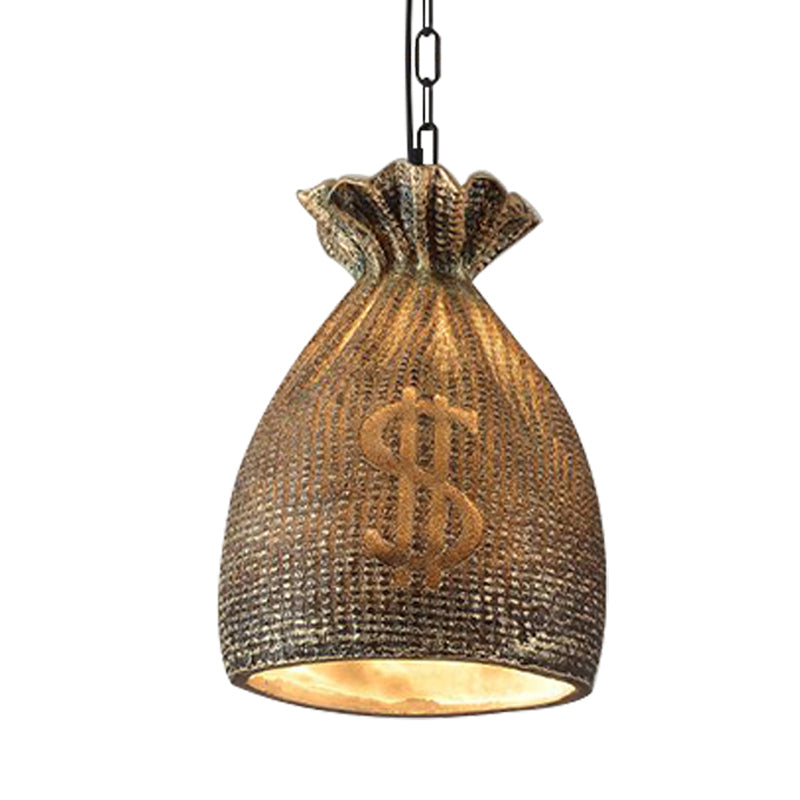 Vintage Resin Dining Room Pendant Light Kit - Elegant Money Bag Design 1-Light Gold Lighting