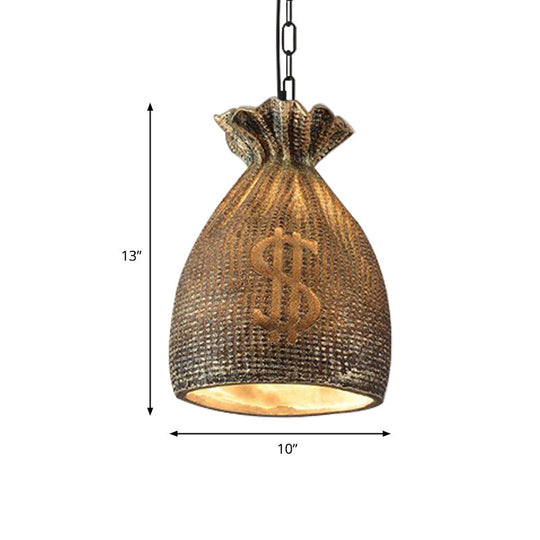 Vintage Resin Dining Room Pendant Light Kit - Elegant Money Bag Design 1-Light Gold Lighting