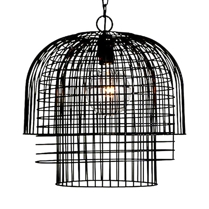 Vintage Black Wire Cage Pendant Light - Stylish Metal Ceiling Fixture For Living Room