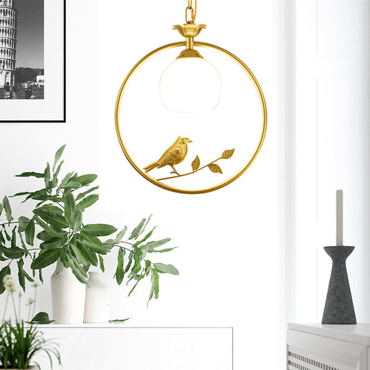 Minimalist Gold/Black Metal Bird Pendant Light Fixture With 1 Ring