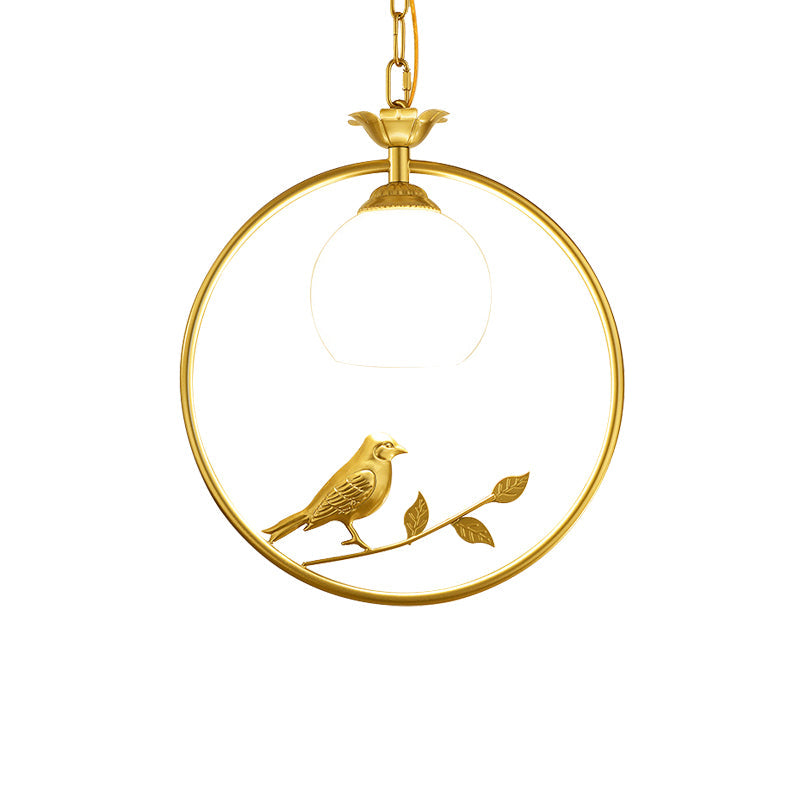 Minimalist Gold/Black Metal Bird Pendant Light Fixture With 1 Ring