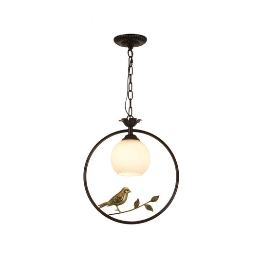 Minimalist Gold/Black Metal Bird Pendant Light Fixture With 1 Ring