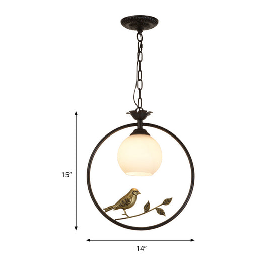 Minimalist Gold/Black Metal Bird Pendant Light Fixture With 1 Ring