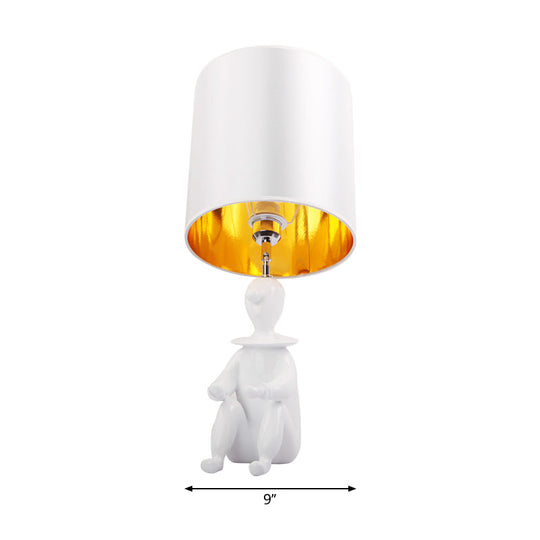 Modern Desk Lamp With Metal Cylinder Design And Sitting Boy Ideal For Kids Bedroom