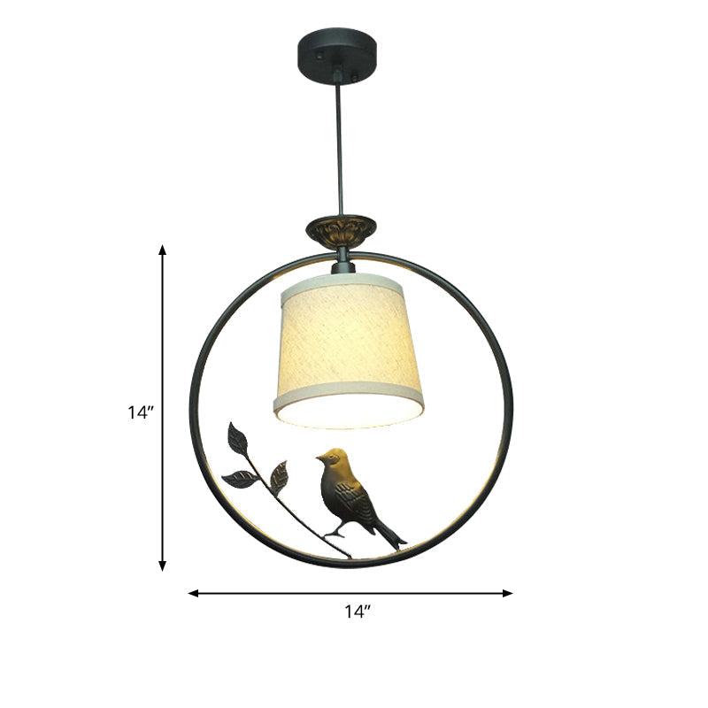 Tapered Fabric Pendant Light - Minimalist Ceiling Fixture With Black/Gold Ring Frame