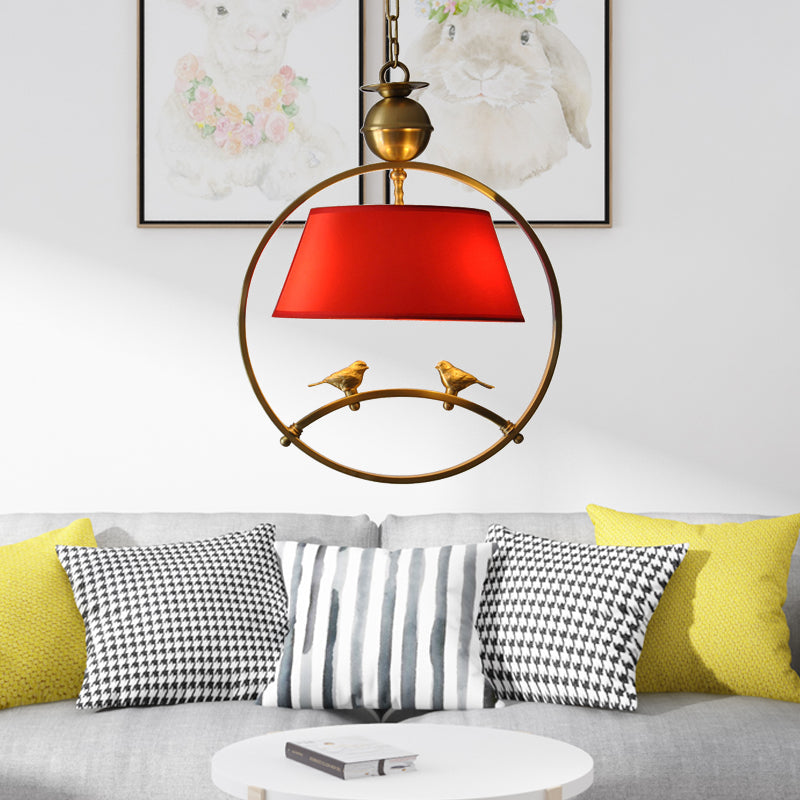 Traditional Fabric Conical Pendant Light - 1 Hanging Ceiling For Living Room White/Black/Red Red