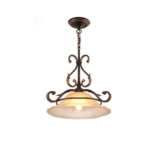 Vintage Frosted Glass Pendant Light With Flared Design And Black-Gold Arm For Dining Room