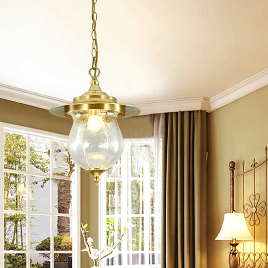 Gold Seeded Glass Urn Pendant Light With 1 Bulb - Elegant Suspended Lighting Fixture