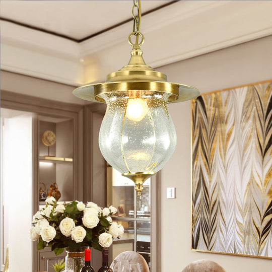 Gold Seeded Glass Urn Pendant Light With 1 Bulb - Elegant Suspended Lighting Fixture