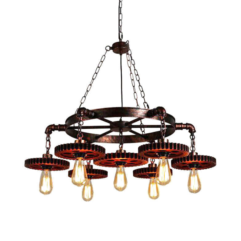 Vintage 3/7-Head Pendant Lighting | Antique Style Dark Rust Metal Chandelier for Restaurants