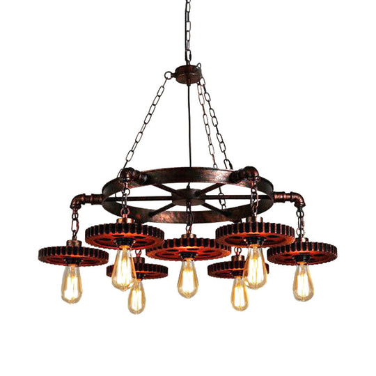 Vintage 3/7-Head Pendant Lighting | Antique Style Dark Rust Metal Chandelier for Restaurants