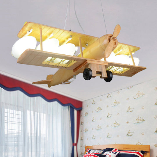 Nordic Beige Wood Pendant Light: Glider Shaped Hanging Light For Kindergarten / A