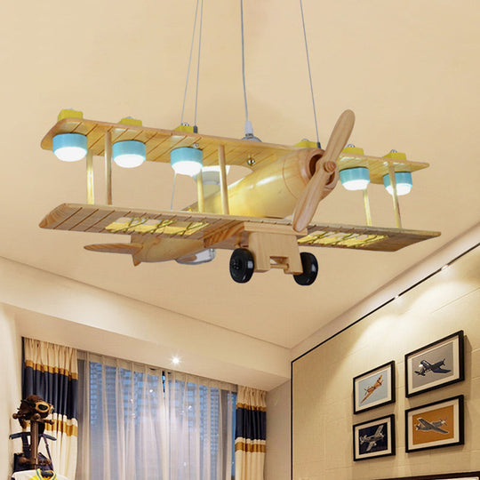 Nordic Beige Wood Pendant Light: Glider Shaped Hanging Light For Kindergarten / B