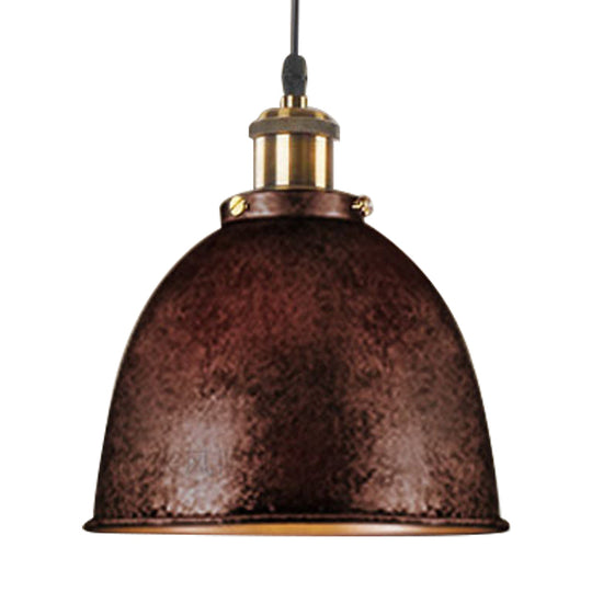 Lonie - Antique Antique Style Dome Pendant Lamp 1 Light Wrought Iron Hanging Light Fixture with Cord in Black/Rust