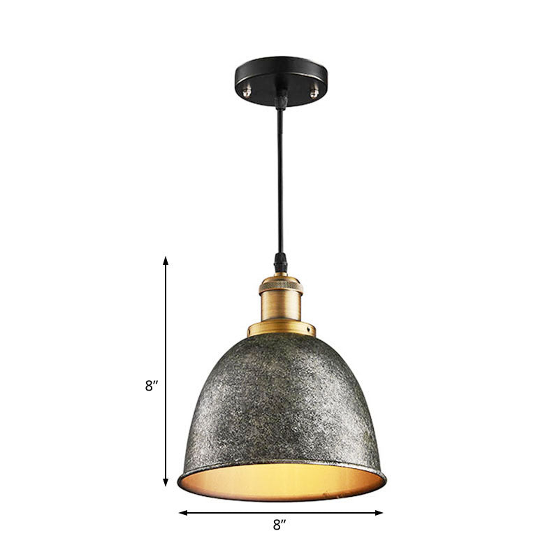 Lonie - Antique Antique Style Dome Pendant Lamp 1 Light Wrought Iron Hanging Light Fixture with Cord in Black/Rust