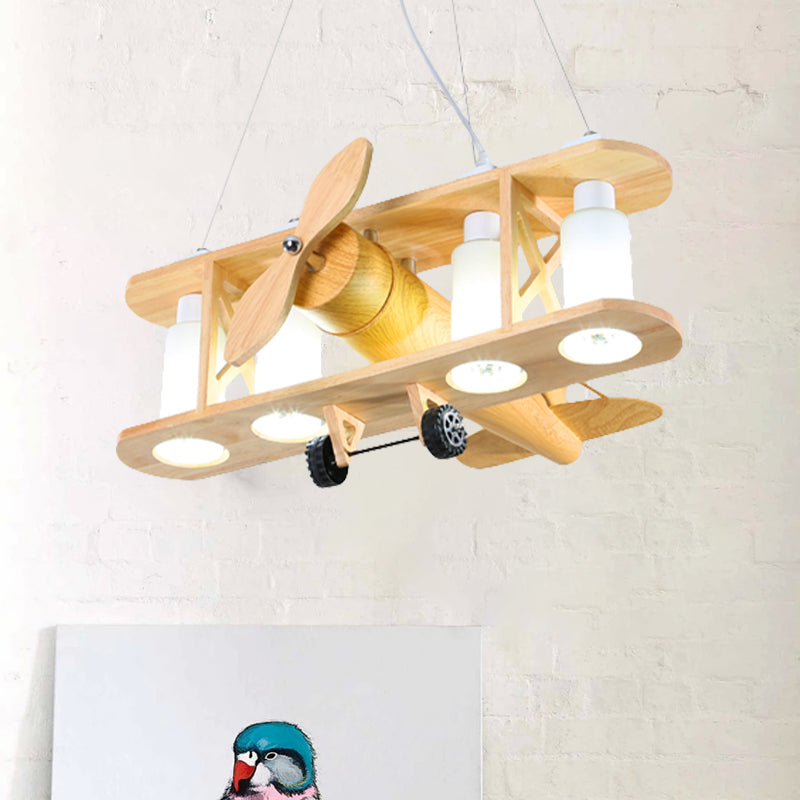 Glider Shape Pendant Light - Cool Metal Hanging With 4 Lights For Kindergarten And Cloth Shop Wood