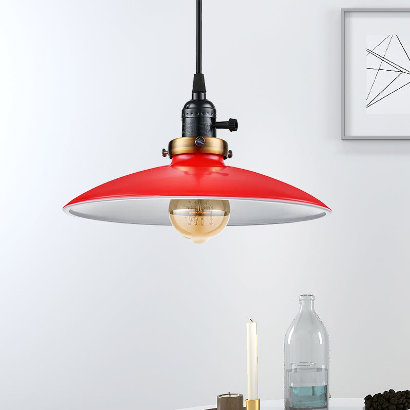 Industrial Style Saucer Metal Pendant Ceiling Light In Black/White - Perfect For Living Room Red