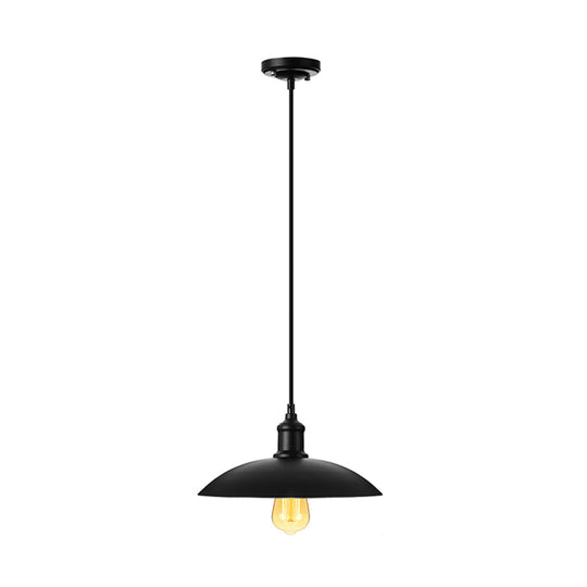 Metallic Loft Style Pendant Lamp with Saucer Shade for Living Room, Black/White - 12.5"/16" W