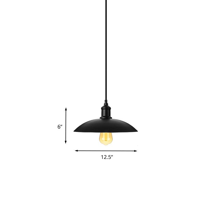 Metallic Loft Style Pendant Lamp with Saucer Shade for Living Room, Black/White - 12.5"/16" W