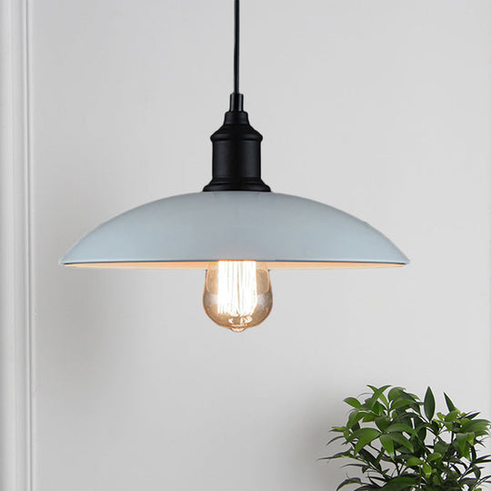 Metallic Loft Style Pendant Lamp with Saucer Shade for Living Room, Black/White - 12.5"/16" W