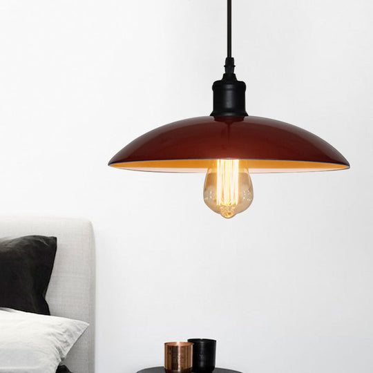 Metallic Loft Style Pendant Lamp with Saucer Shade for Living Room, Black/White - 12.5"/16" W