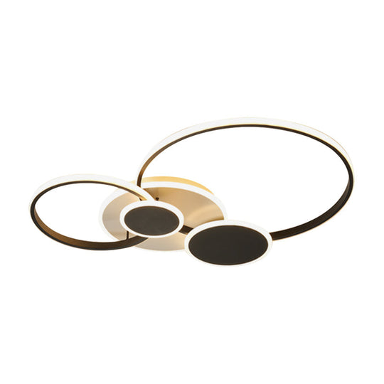 Modernism Led Semi Flush Ceiling Light With Metallic Rings In Black (Customizable 7 Days)