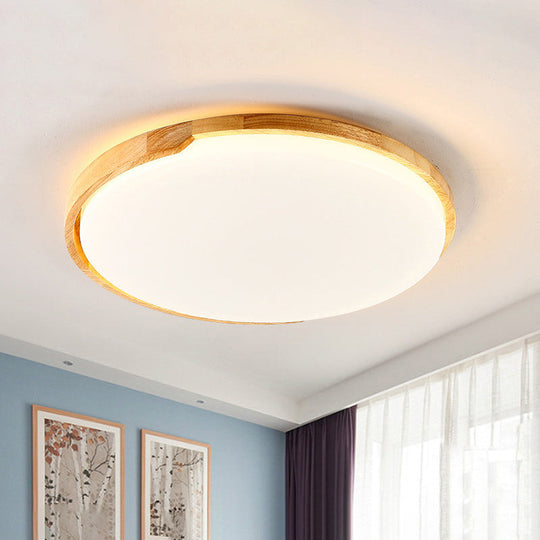 Round LED Wood Flush Mount Ceiling Light for Living Room - Beige