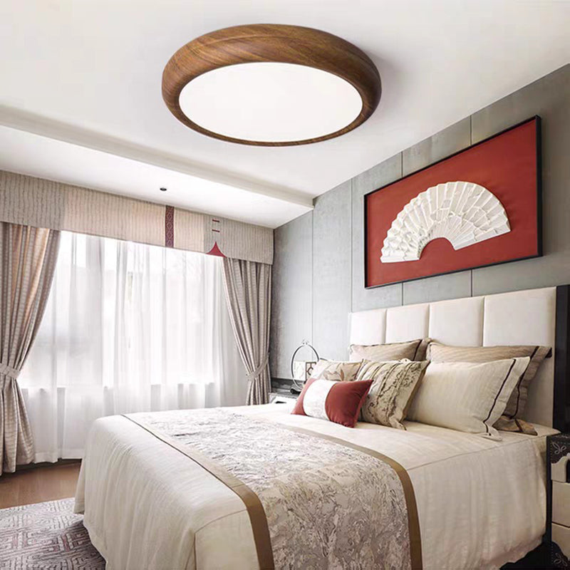 Modern Circular Flush Mount LED Ceiling Light with Wood Finish for Living Room