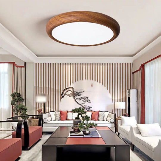 Modern Circular Flush Mount LED Ceiling Light with Wood Finish for Living Room