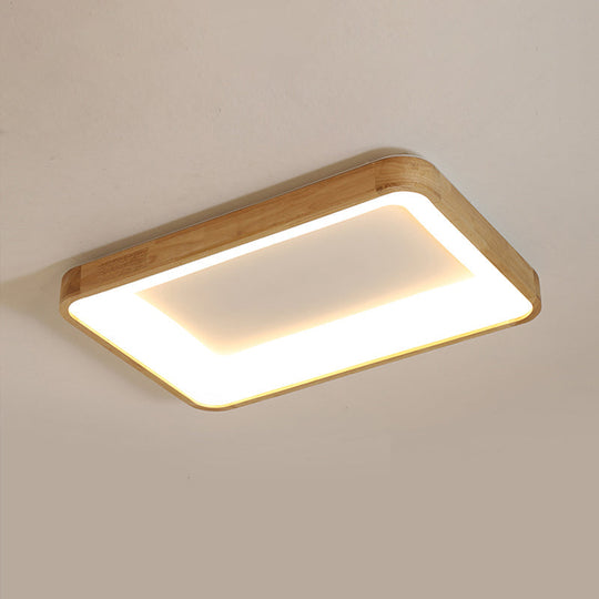 Nordic Wooden Beige LED Flush Mount Ceiling Light with Geometric Design