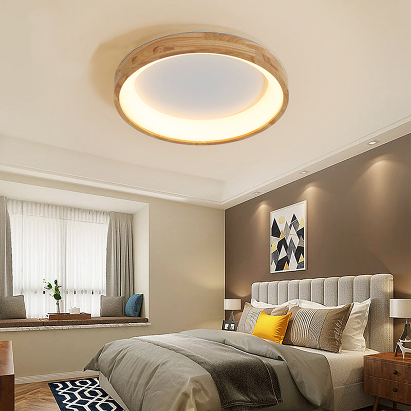 Nordic Wooden Beige LED Flush Mount Ceiling Light with Geometric Design