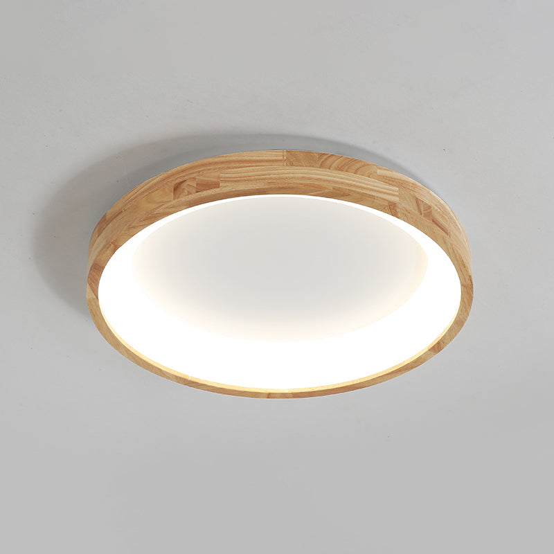 Nordic Wooden Beige LED Flush Mount Ceiling Light with Geometric Design