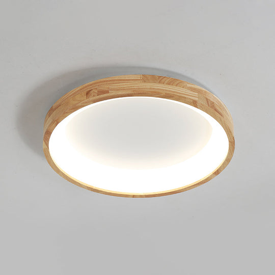 Nordic Wooden Beige Led Flush Mount Ceiling Light With Geometric Design