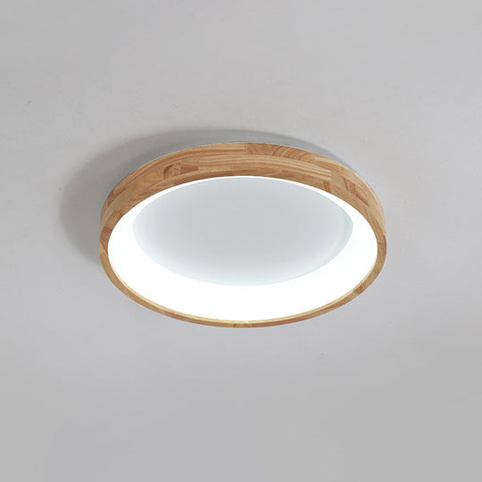 Nordic Wooden Beige LED Flush Mount Ceiling Light with Geometric Design