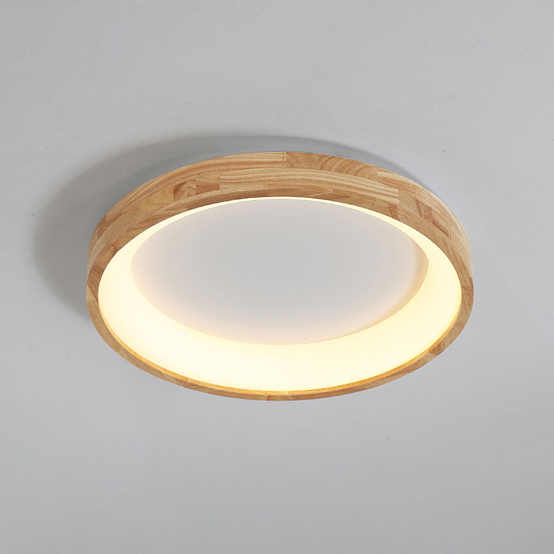 Nordic Wooden Beige LED Flush Mount Ceiling Light with Geometric Design