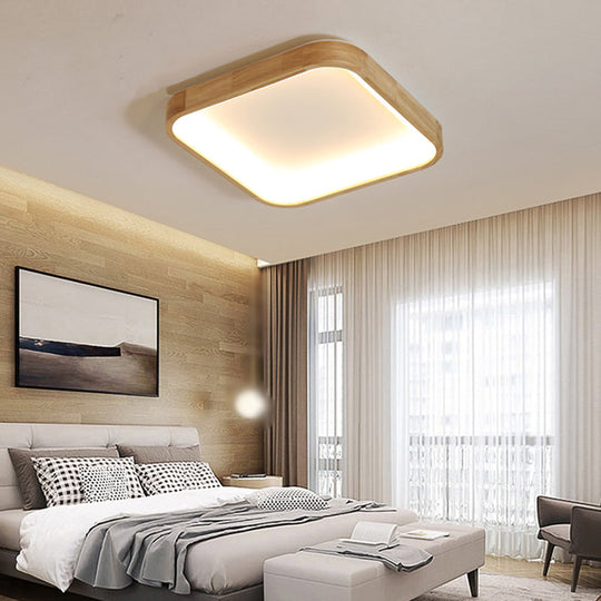 Nordic Wooden Beige LED Flush Mount Ceiling Light with Geometric Design