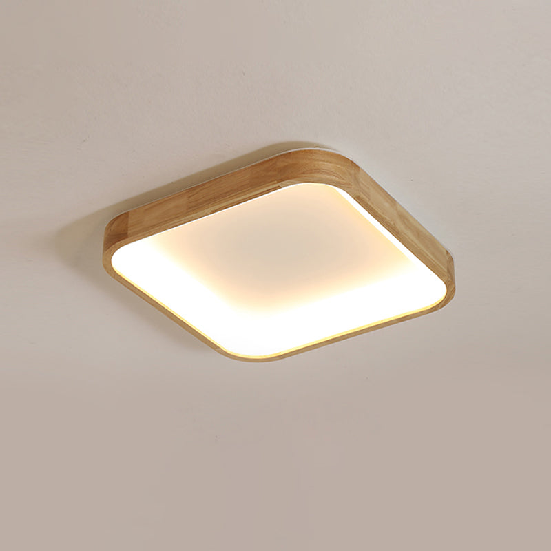 Nordic Wooden Beige LED Flush Mount Ceiling Light with Geometric Design